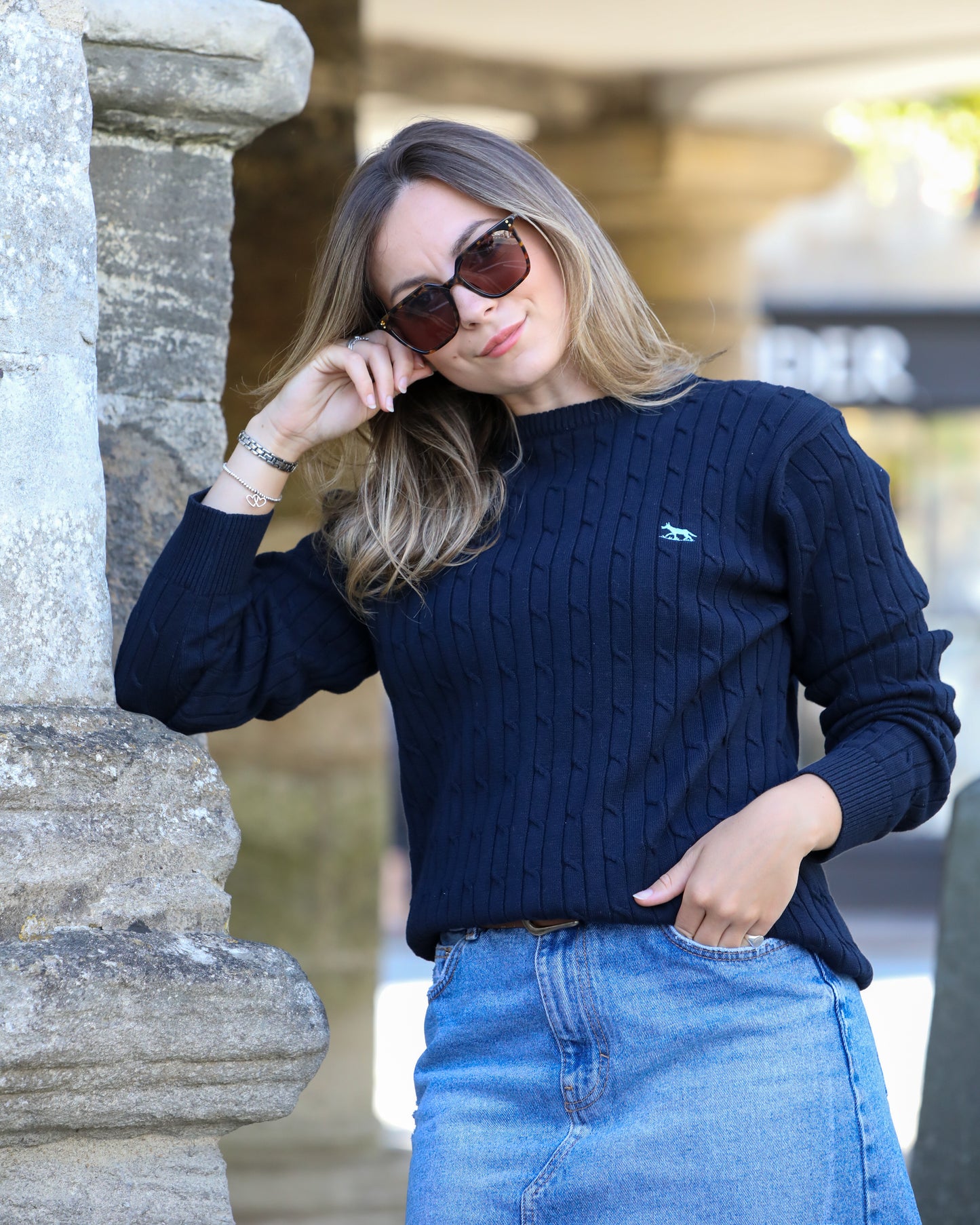 Women's Navy Unisex Hudson Bay Cable Knit Jumper