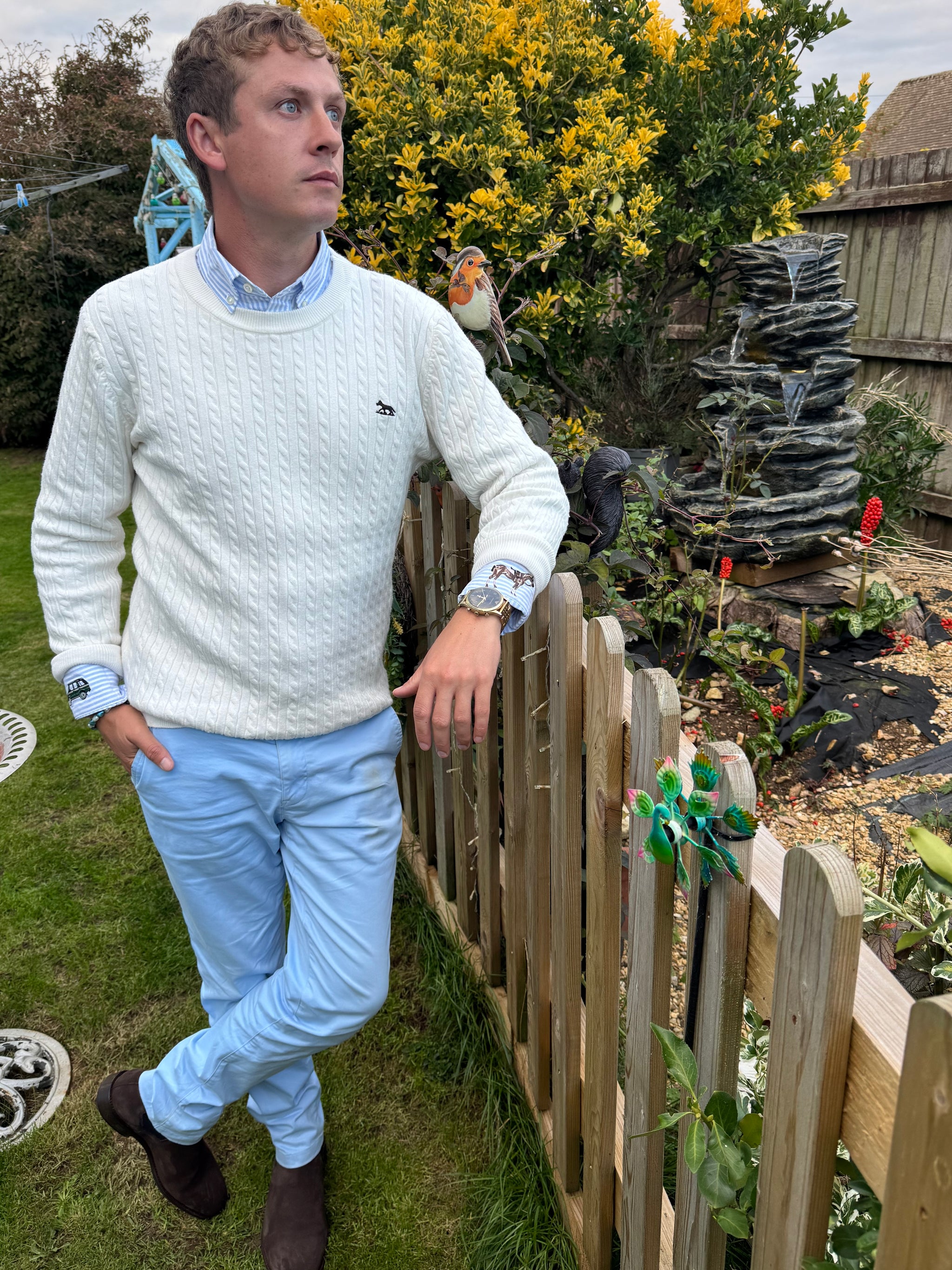 Men's White Hudson Bay Cable knit Jumper