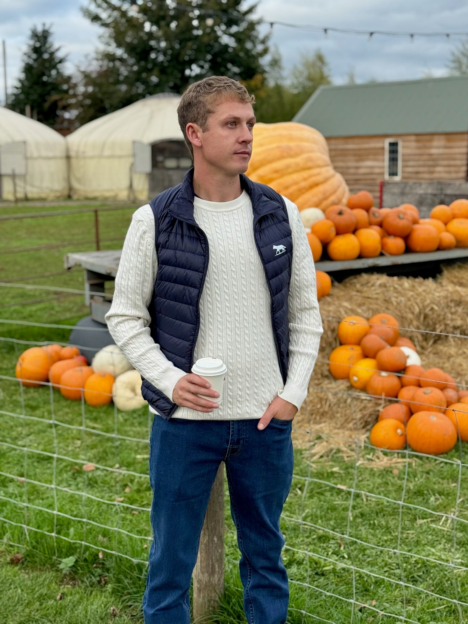 Men's White Hudson Bay Cable knit Jumper