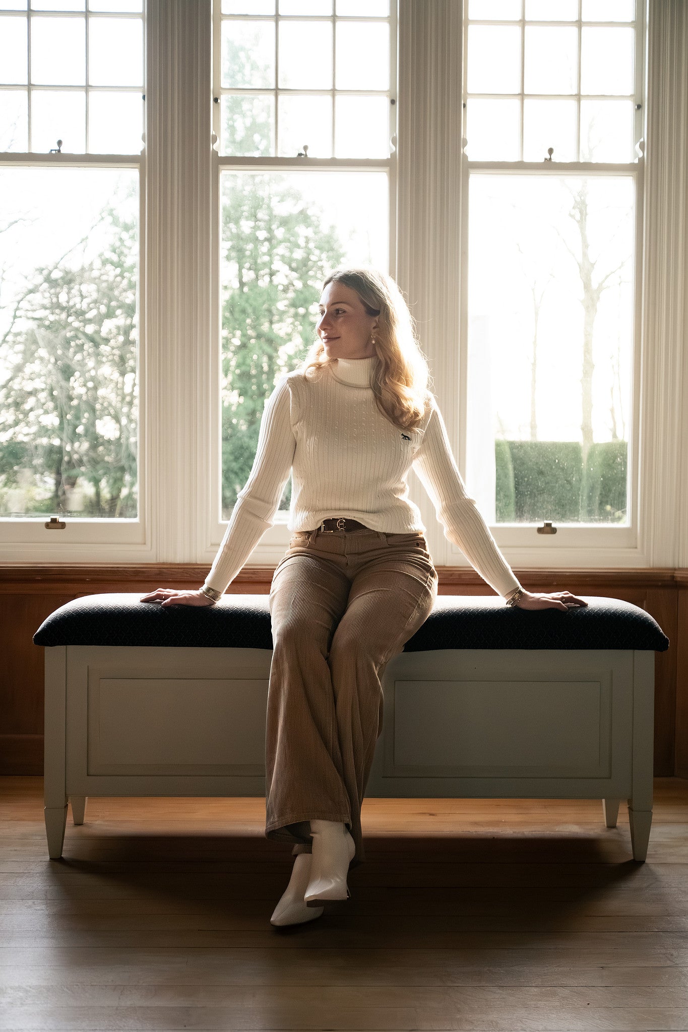 Women's Arctic White Hudson Bay Roll Neck Cable Knit Jumper