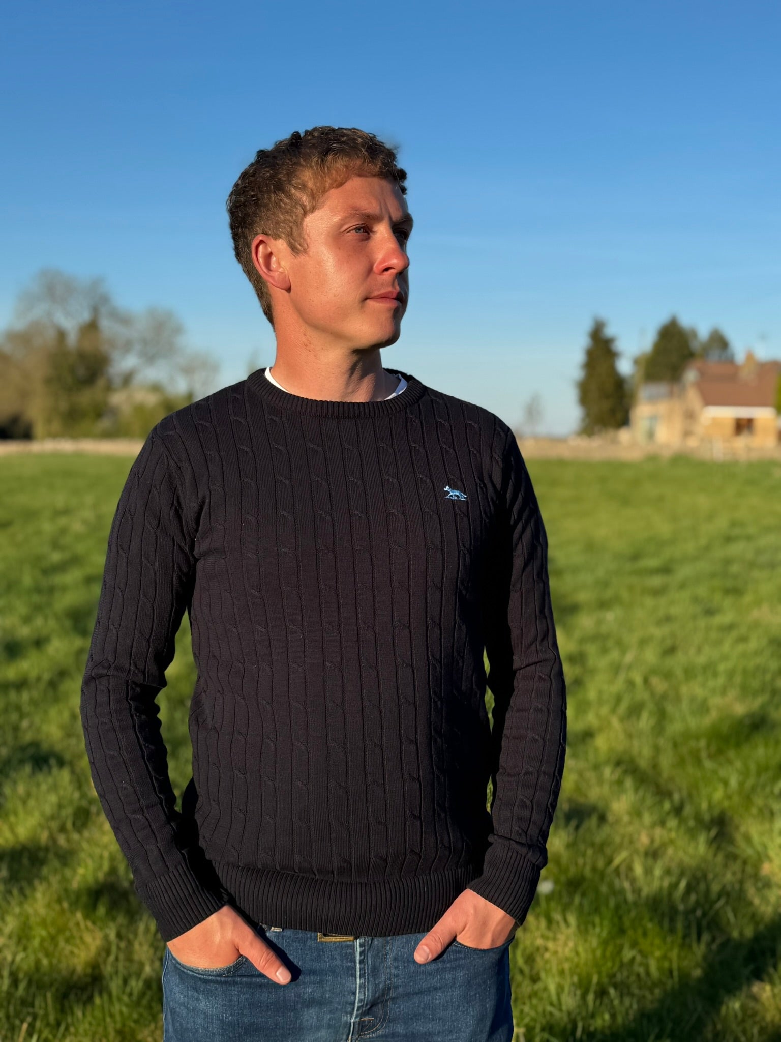Men's Navy Unisex Hudson Bay Cable Knit Jumper