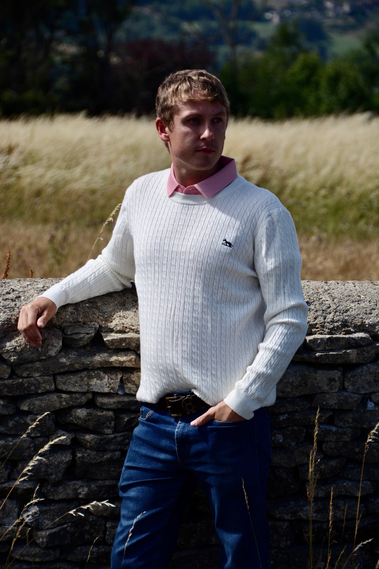 Men's White Hudson Bay Cable knit Jumper
