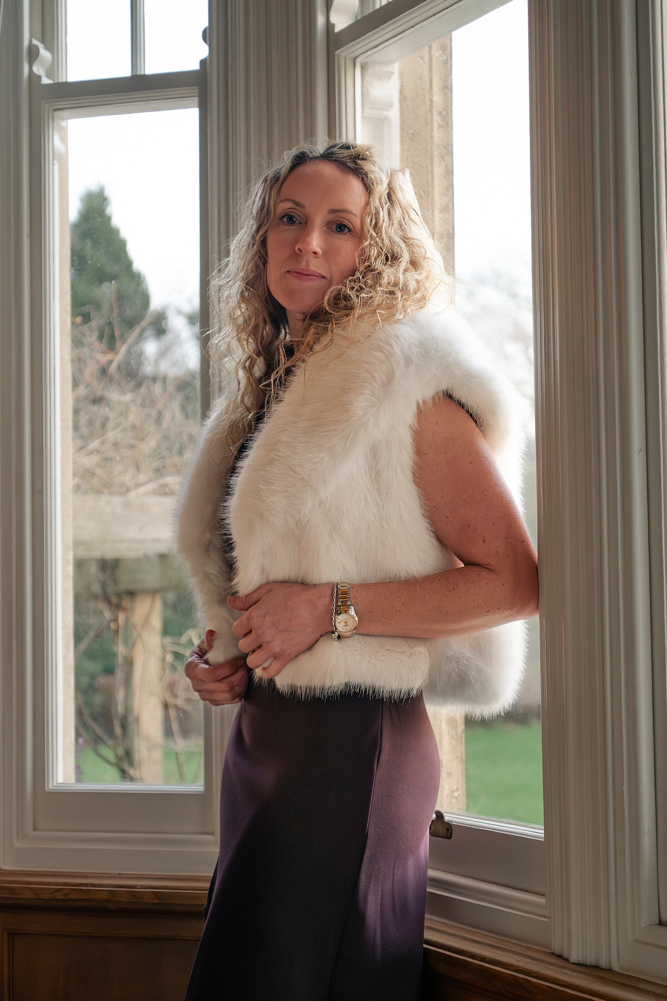 Women's Faux Fur White Waistcoat