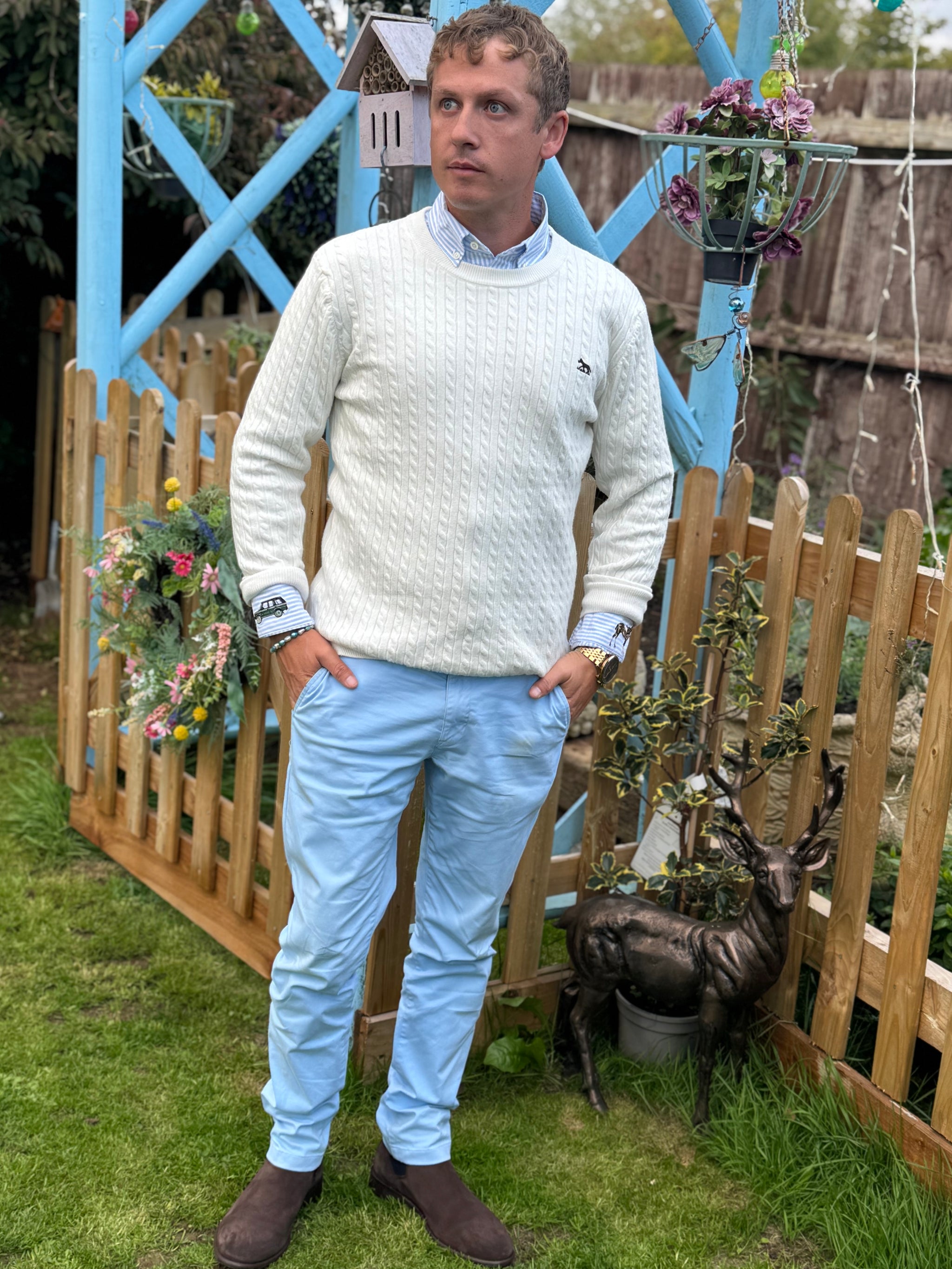 Men's White Hudson Bay Cable knit Jumper