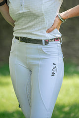 Front view white competition full seat riding legging
