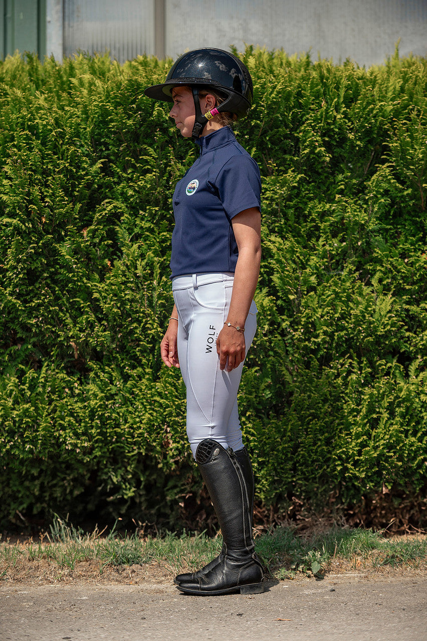 Girls Riding Tights in White with Navy Base Layer