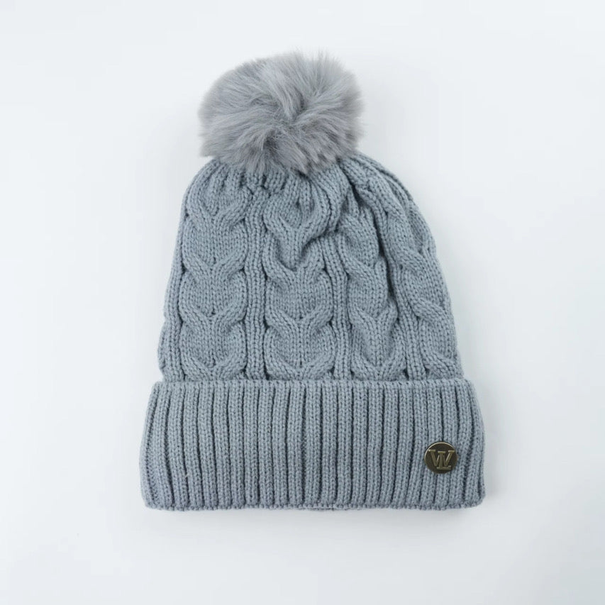 Grey Faux Fur Hat with Bobble