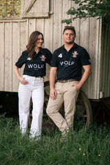 Men and Women's Black Polo Shirt front side view 