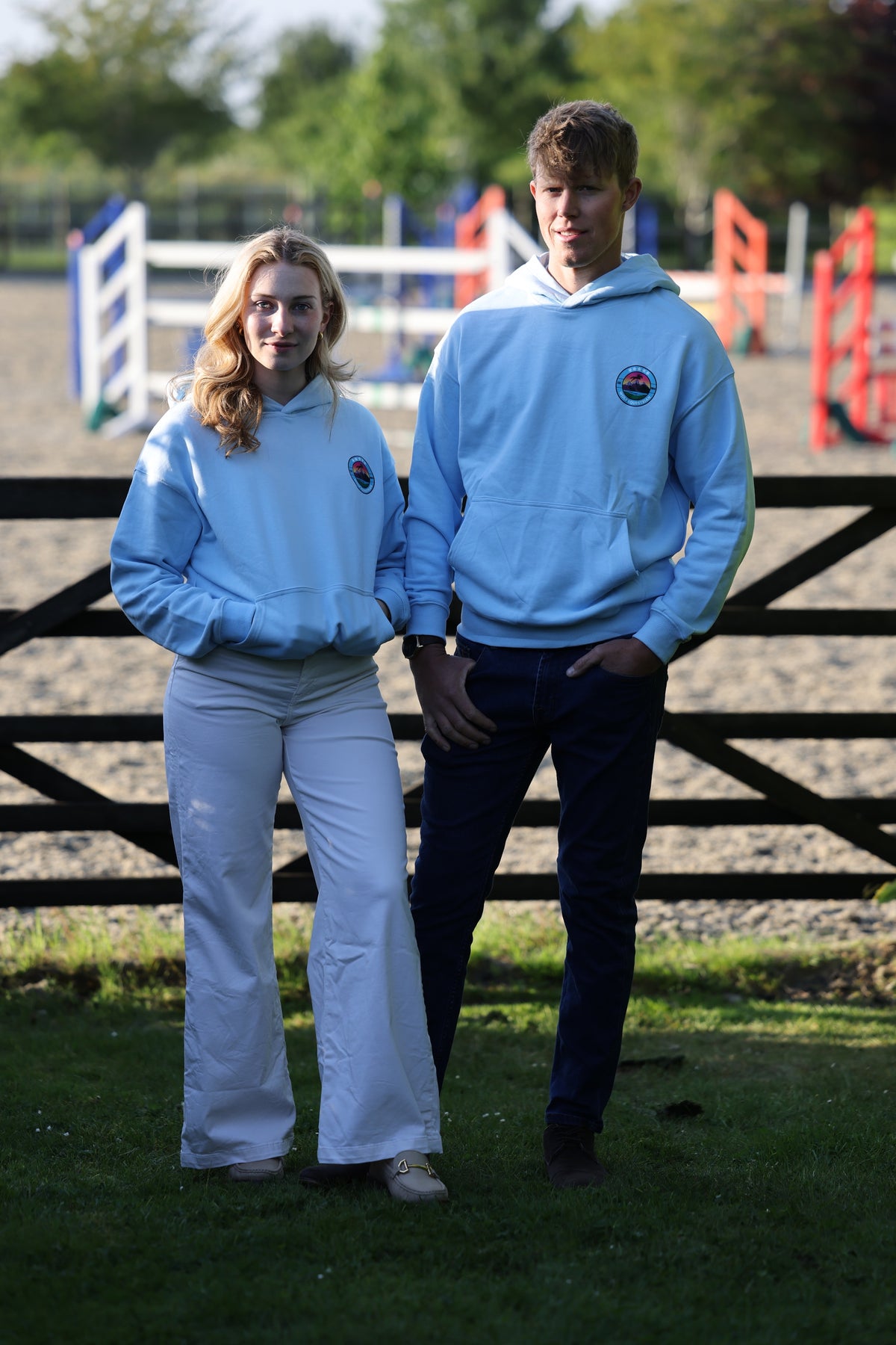 Men's Blue Wolf Equestrian Riding Hoodie with Women's Blue Equestrian Hoodie