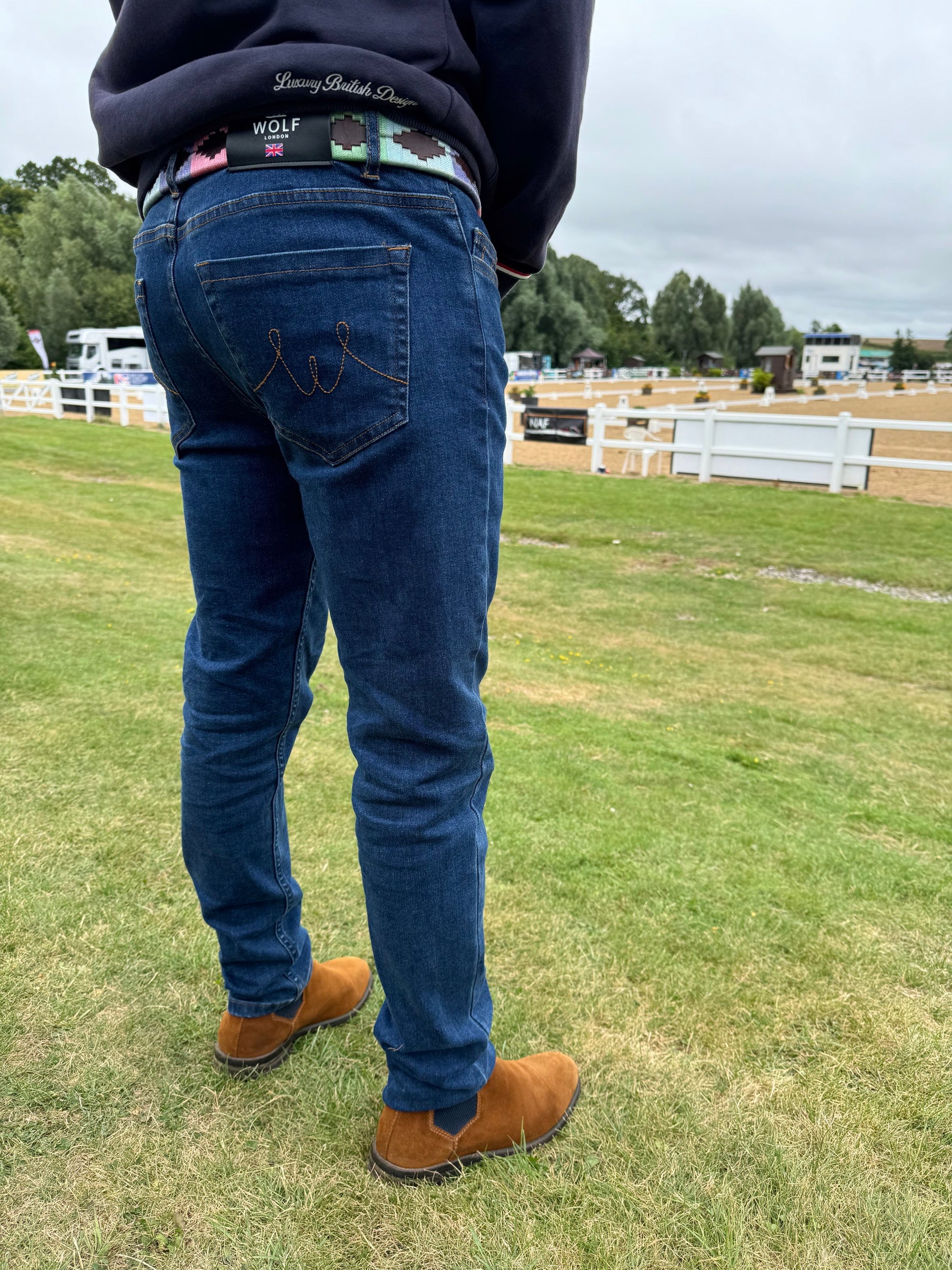 Men's Navy Slim Cut Jeans Side View