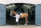 Men's White Competition Breeches front view with horse for male horse riders