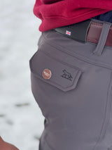 Men's grey breeches belt loop view 