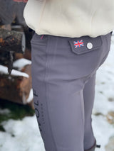 Men's grey breeches side back view
