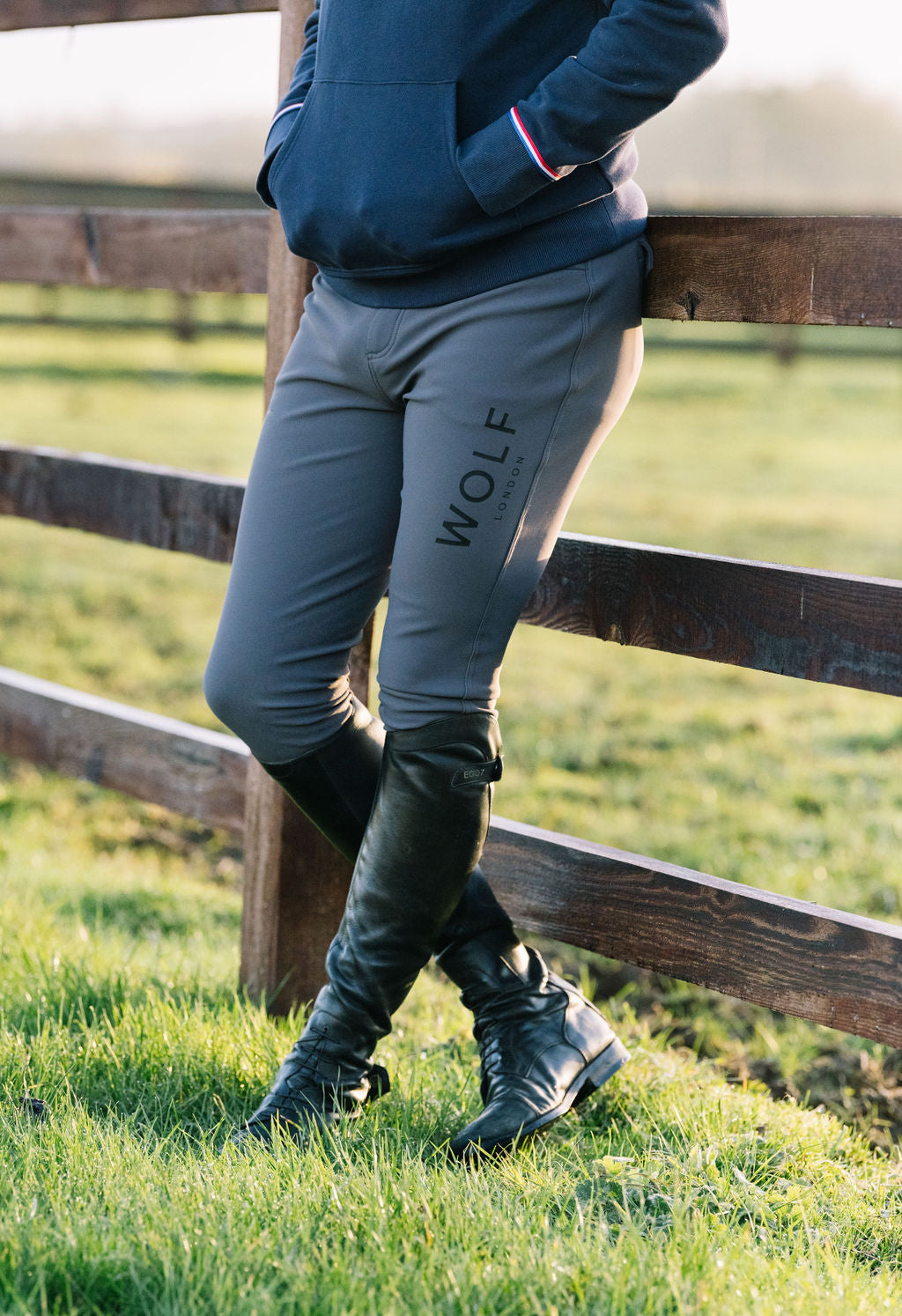 Men's grey breeches side view 