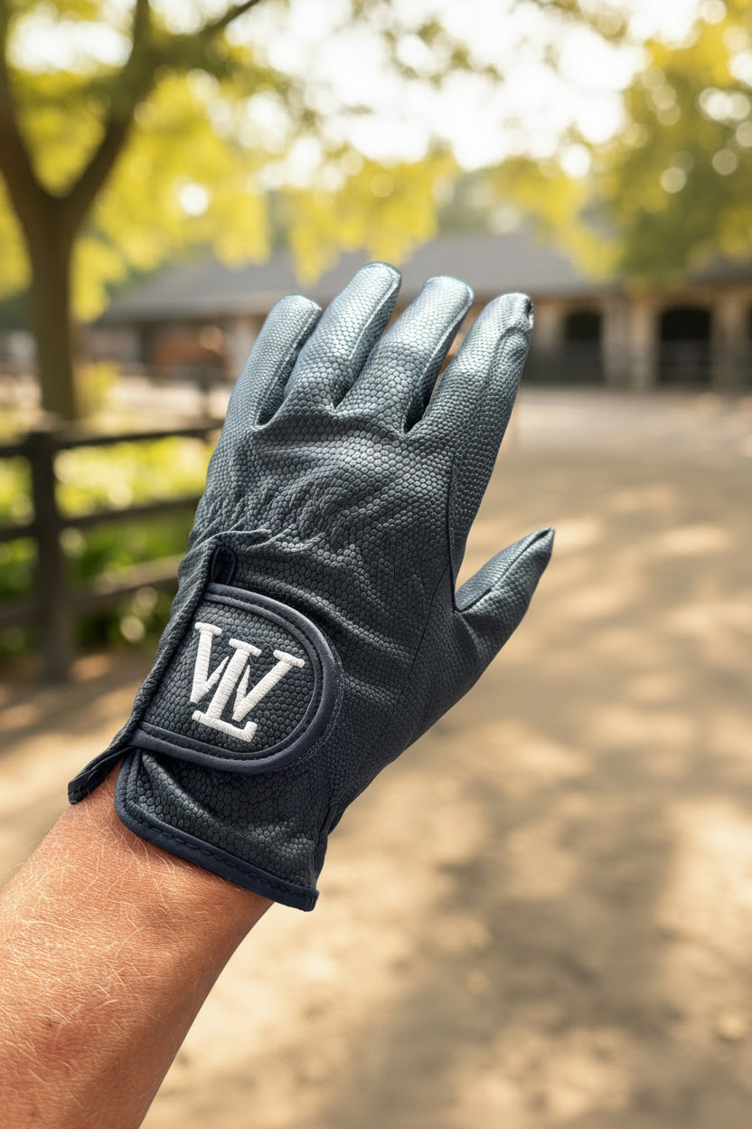 Unisex Navy Synthetic Leather Riding Gloves 