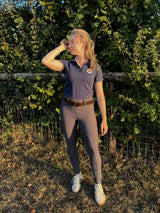 Wolf Equestrian Women's Navy Grey Full Seat Horse Riding Tights Front View