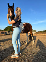 Wolf Equestrians Women's Blue Four Way Stretch Riding Tights Back View