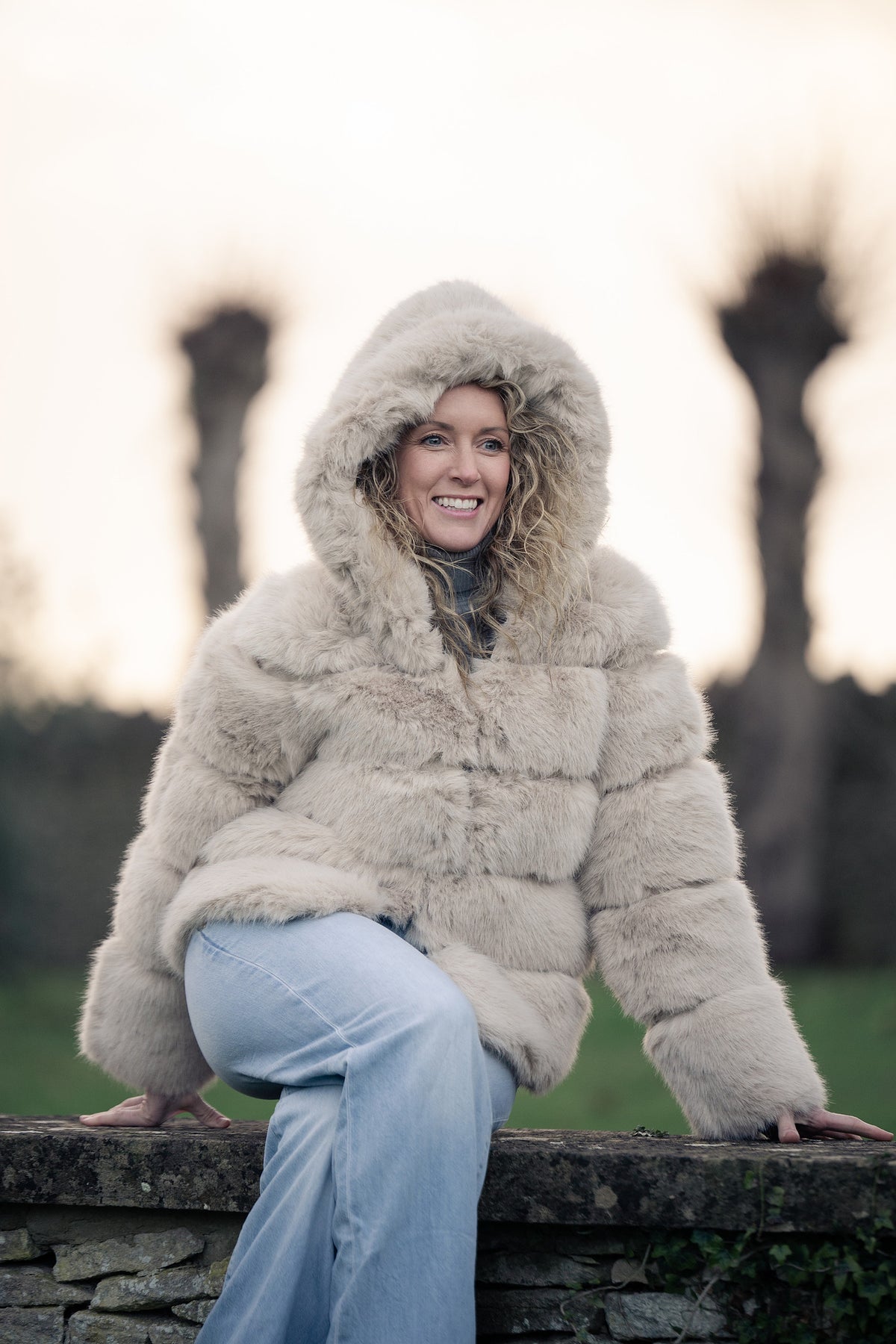 Women's Beige Faux Fur Coat