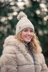 Women's Beige Faux Fur Coat with Beige Faux Fur Hat 
