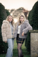 Women's Beige Faux Fur Coat with Women's Grey Coat from Wolf London Clothing