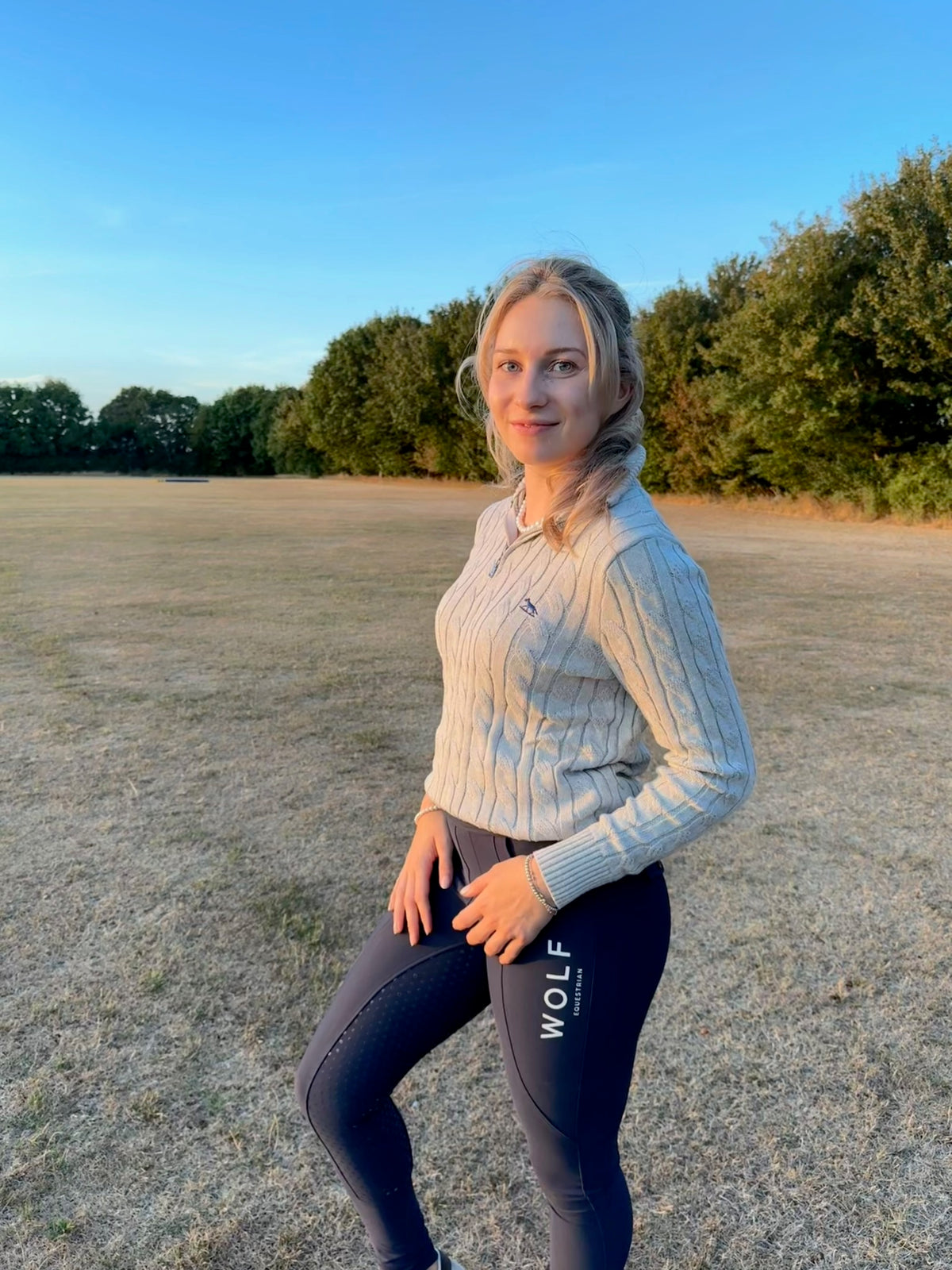 Women's Grey Cable knit Jumper Side View