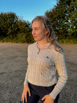 Women's Grey Cable knit Quarter Zip Jumper Front View