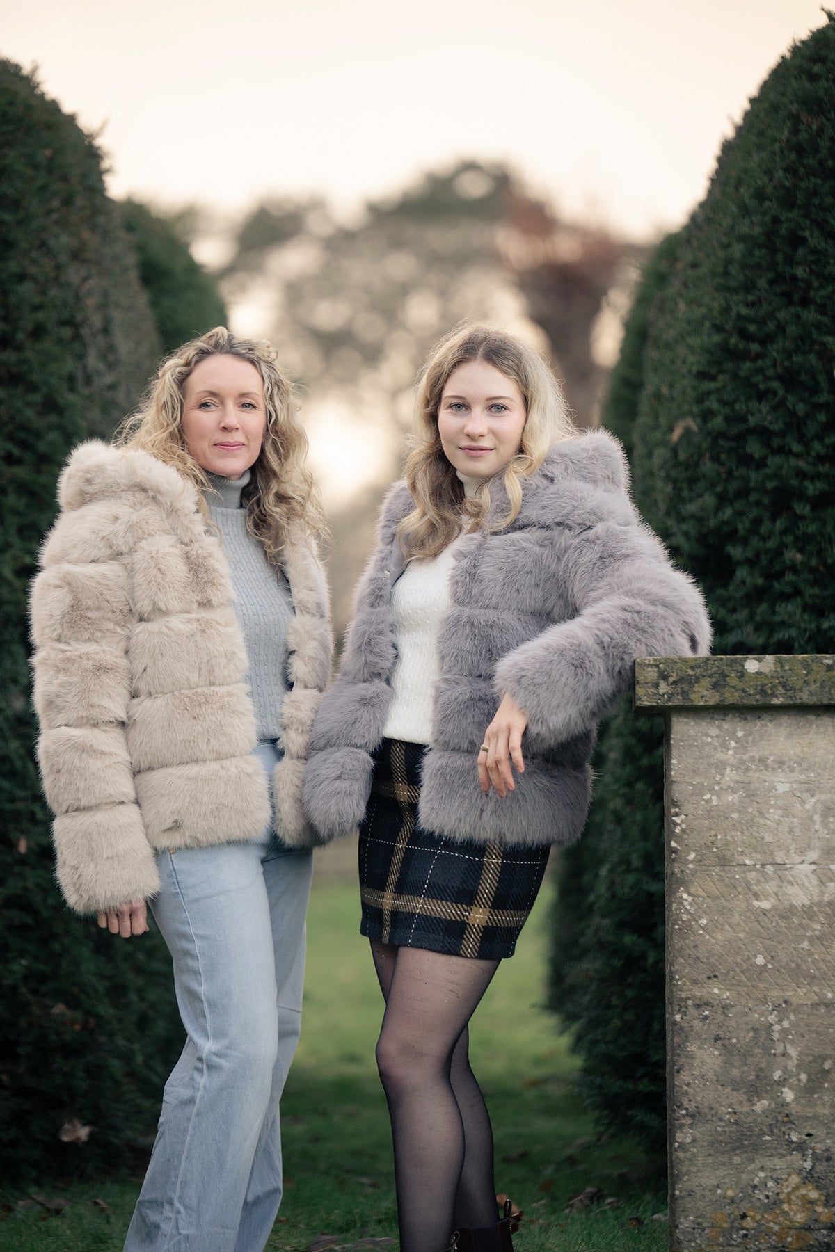Women's Grey Faux Fur Coat and Beige Coat